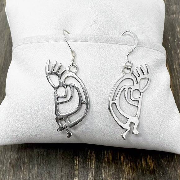 925 Sterling Silver Kokopelli Earrings 1.5" Southwestern Dangle French Wire 3.1g - Picture 1 of 9